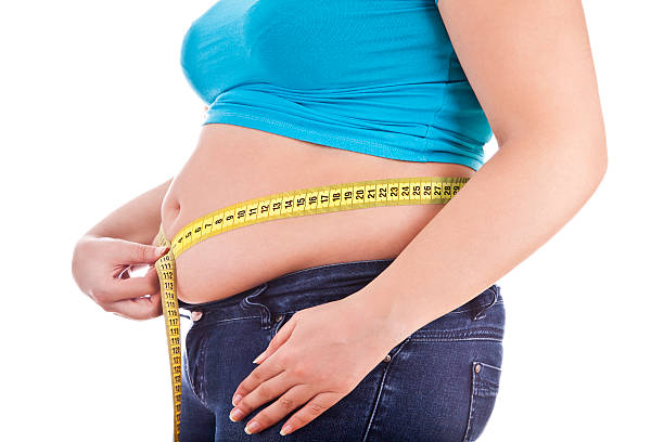 Fat woman holding a measurement tape